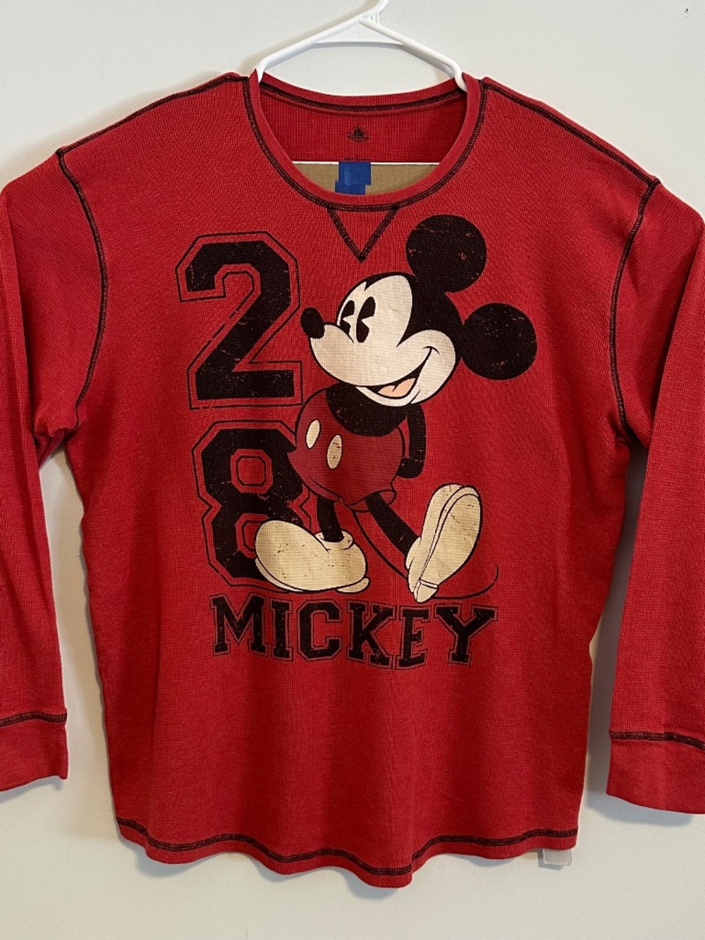 Mickey Mouse Waffle Knit Crewneck Sweater Mens Large Gray Cotton Long Sleeve